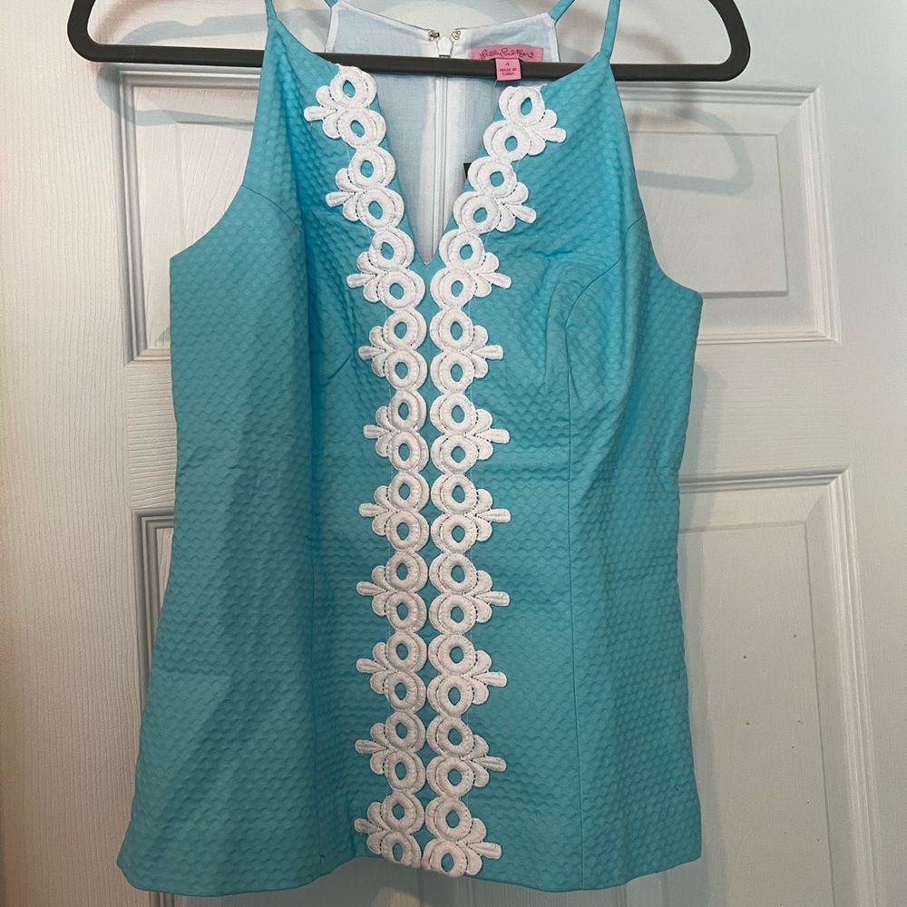 Lilly Pulitzer Breakwater Blue Top with White Floral Detail